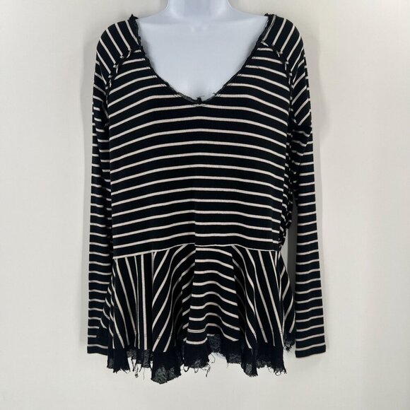 Free People S We The Free Stripe Peplum Top Ribbed Raw Hem 90s Grunge Knit - Picture 1 of 9
